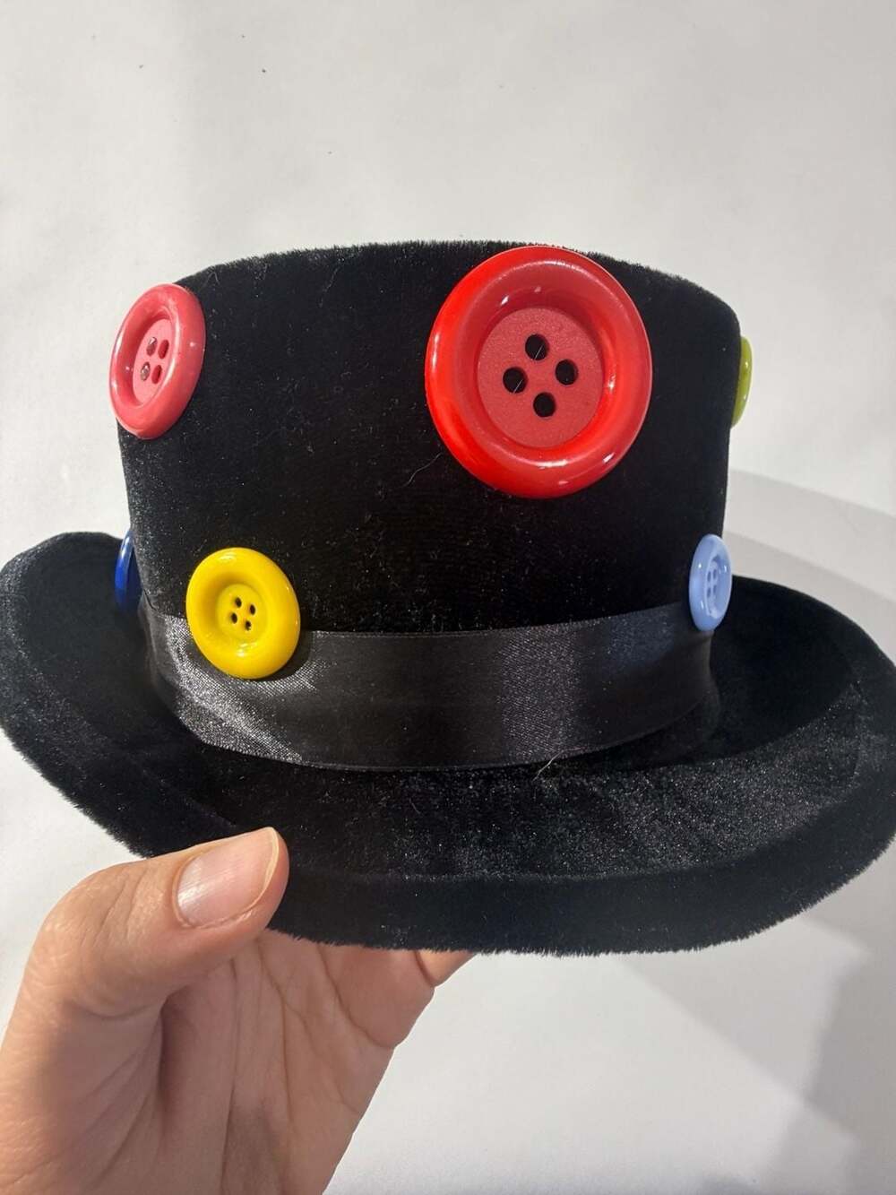 Black Top Hat Costume with Colorful Buttons Clown Circus Festival Y2K Rave